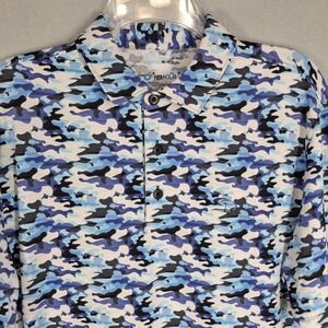 IBKUL Men's Medium Polo Shirt Nylon Stretch  Performance Blue Camo Diamante Cabo